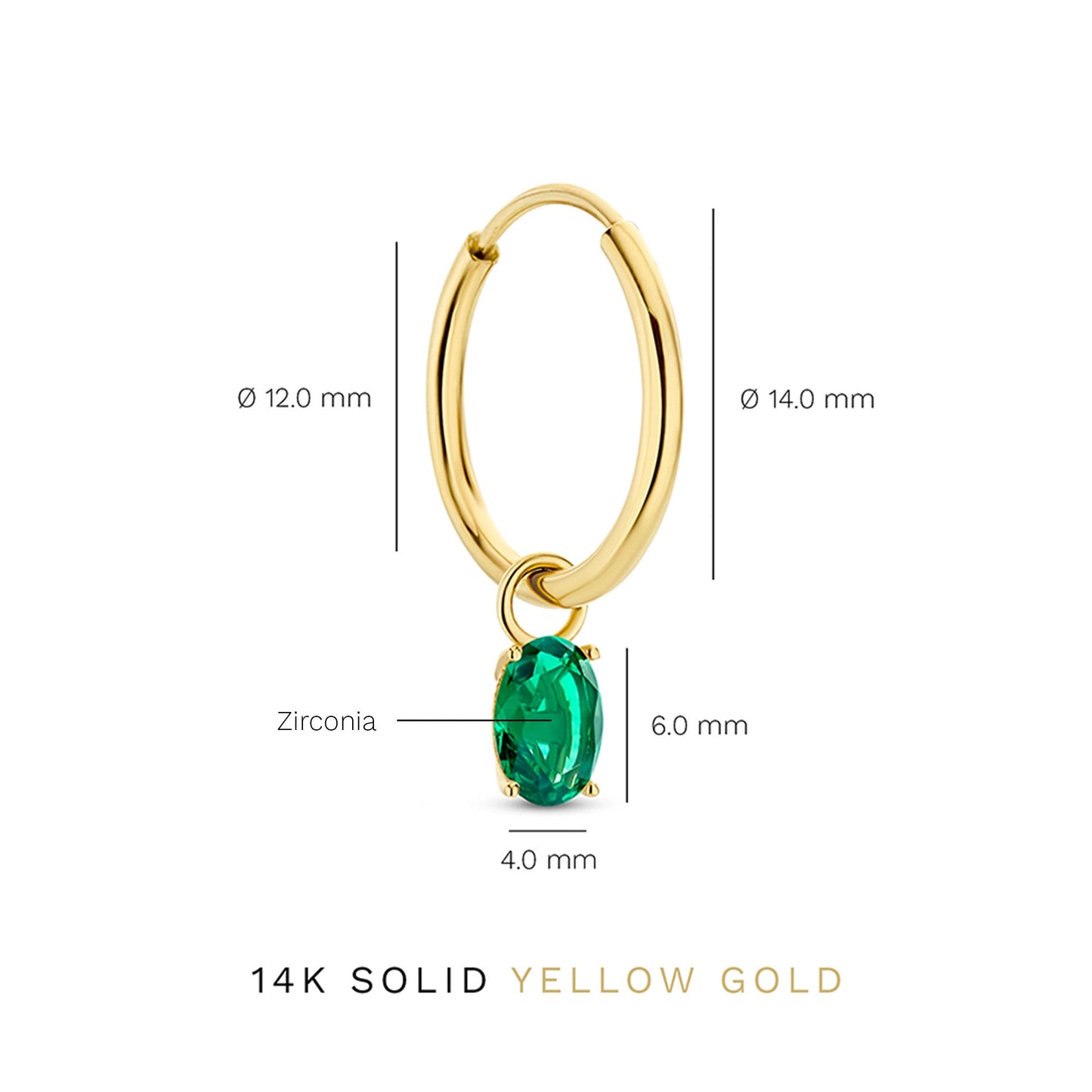 Baguette Olivia 14 karat gold hoop earrings with green zirconia stone -  - Isabel Bernard