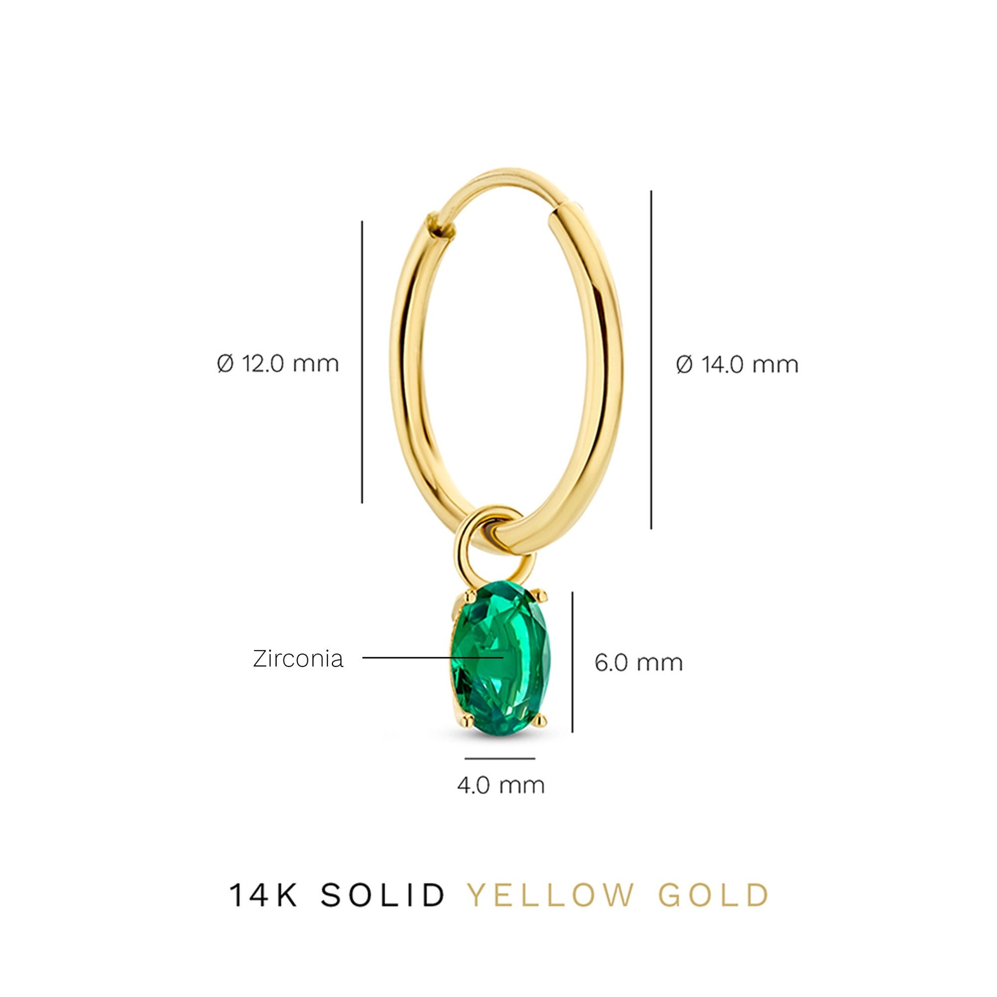 Baguette Olivia 14 karat gold hoop earrings with green zirconia stone -  - Isabel Bernard