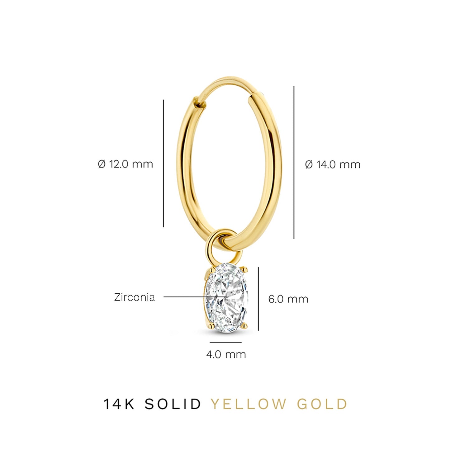 Baguette Genevieve 14 karat gold hoop earrings with white zirconia stone -  - Isabel Bernard