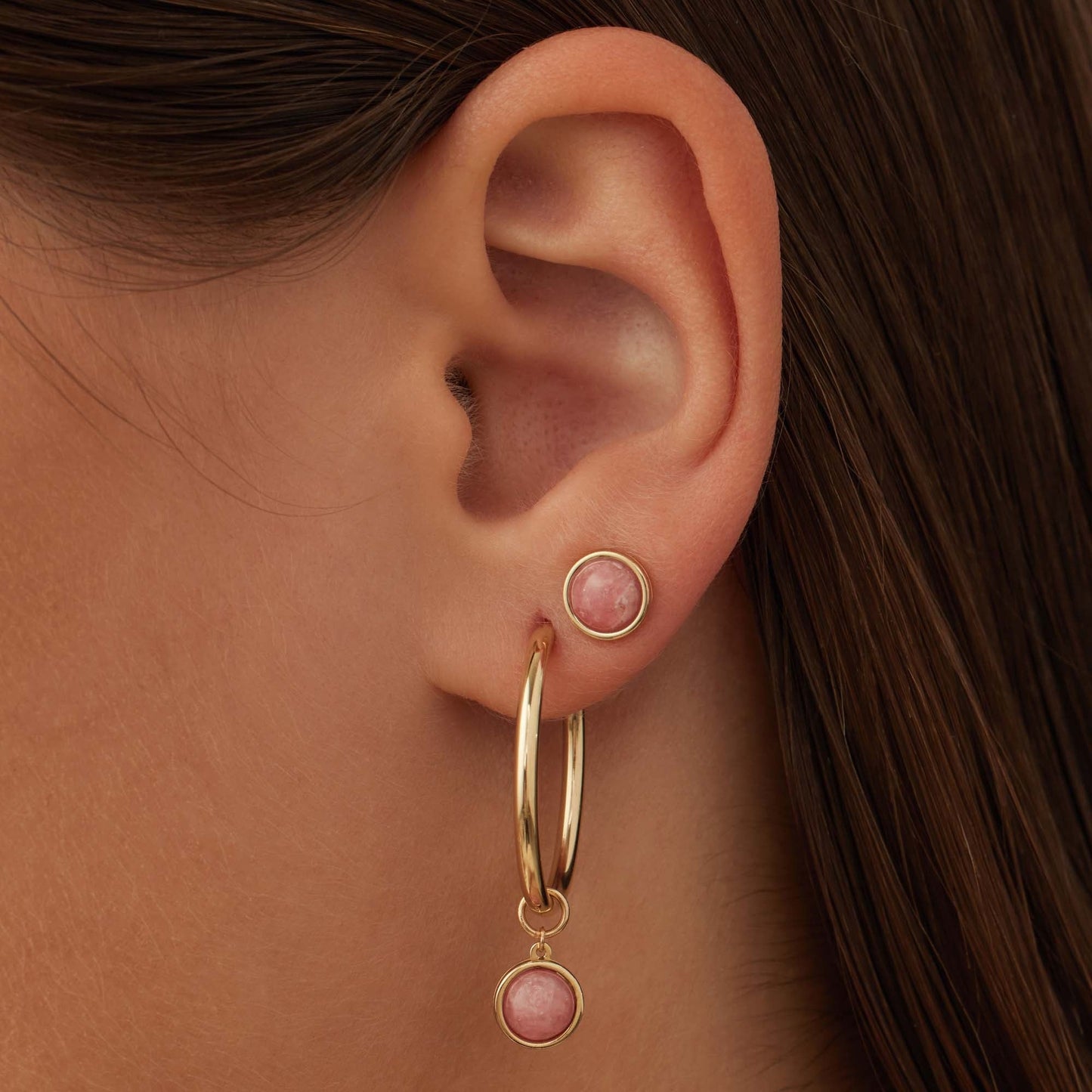 Belleville Adora 14 karat gold hoop earrings with rose quartz gemstone -  - Isabel Bernard