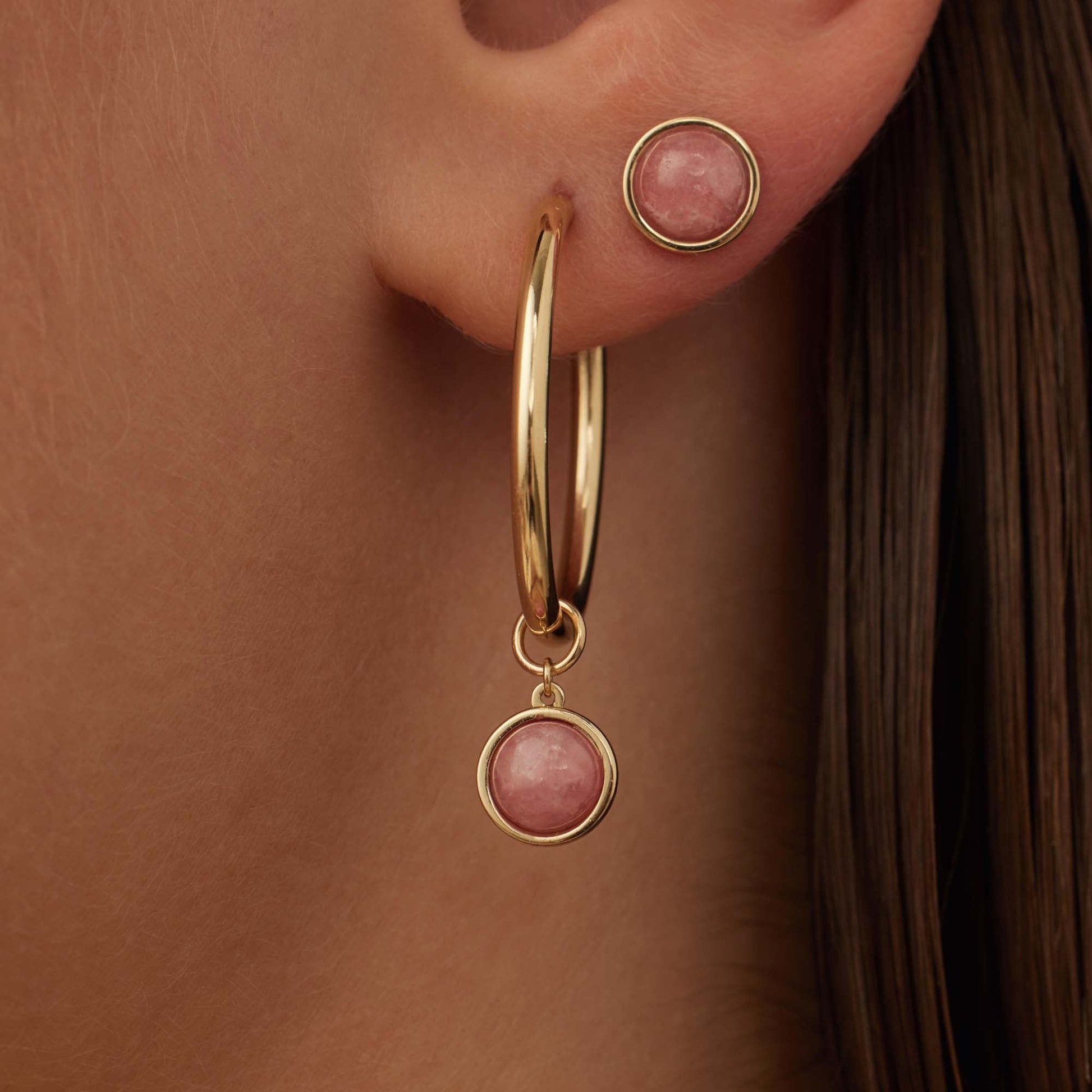 Belleville Adora 14 karat gold hoop earrings with rose quartz gemstone -  - Isabel Bernard