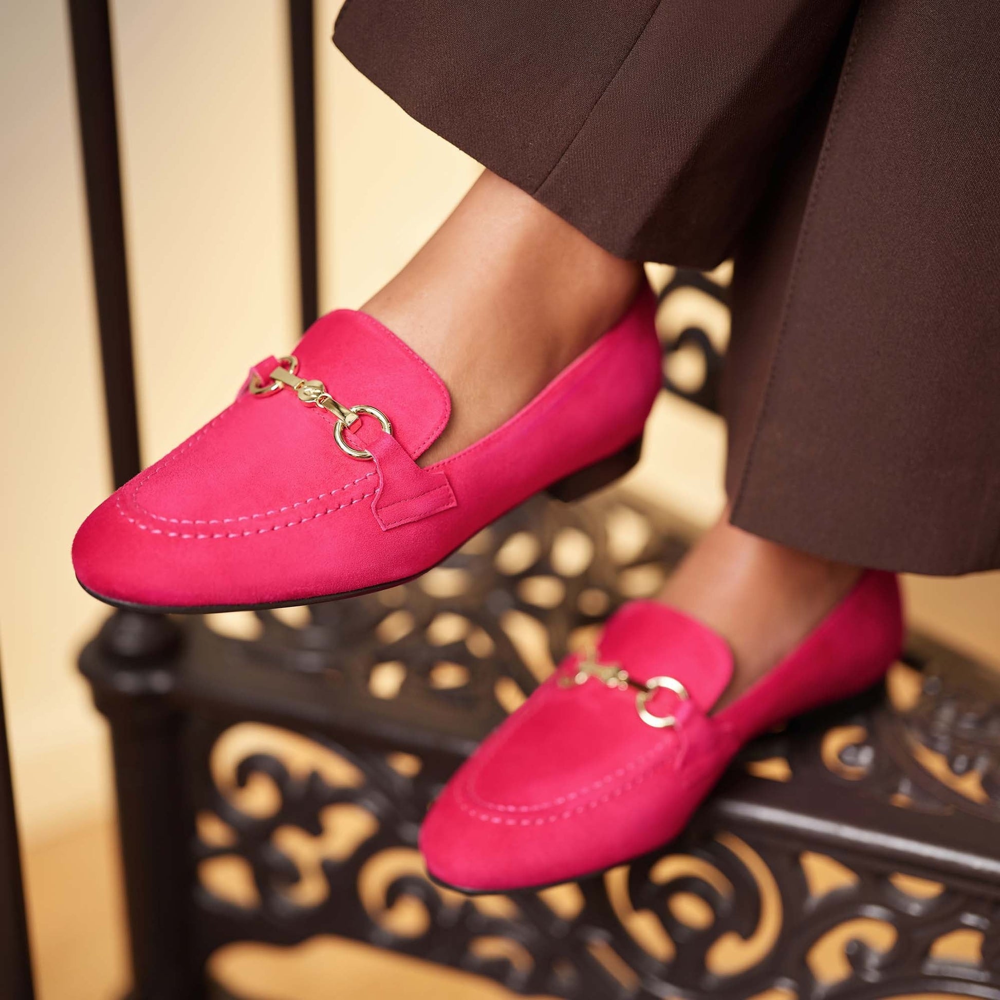 Vendôme Fleur fuchsia suede loafers -  - Isabel Bernard