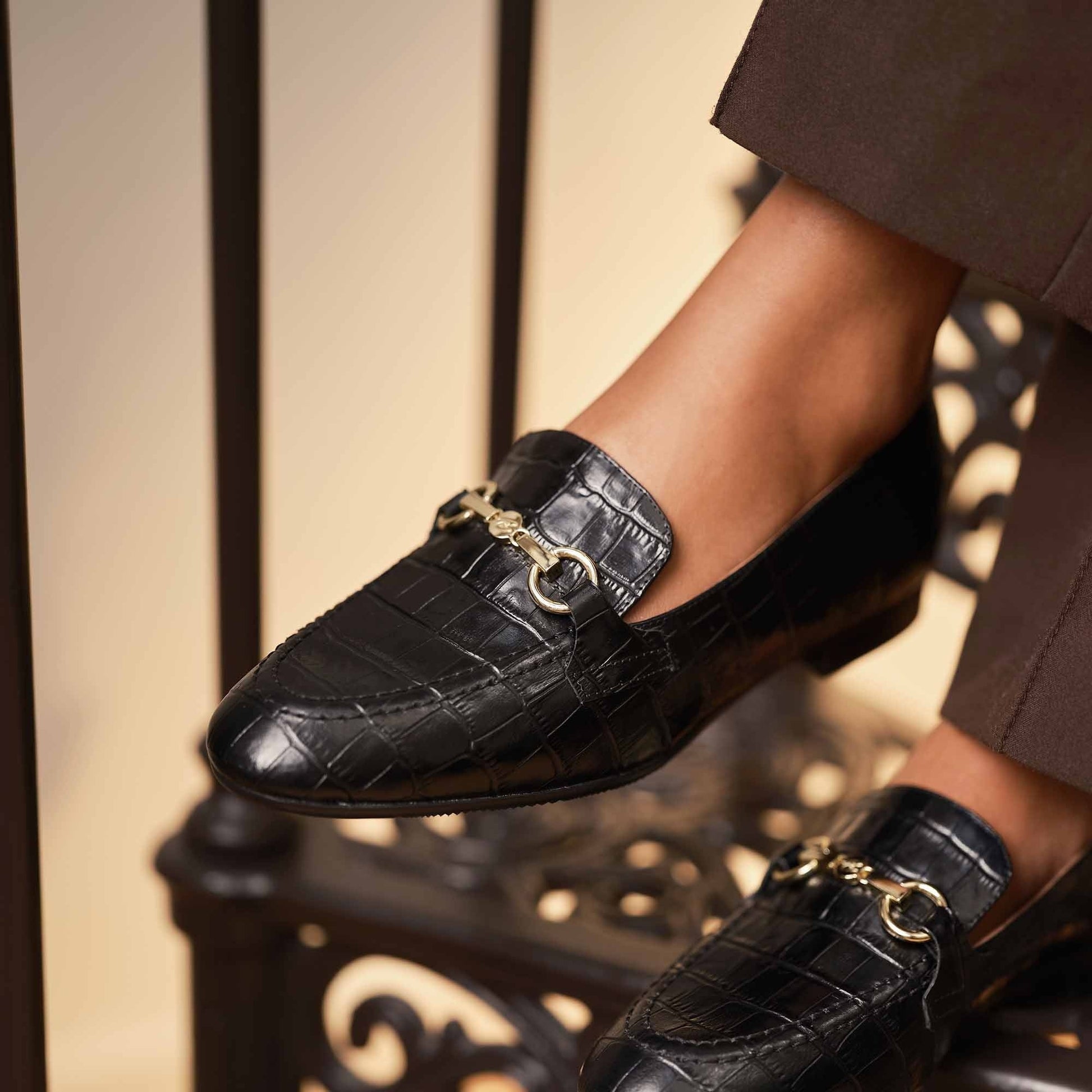 Vendôme Fleur croco black calfskin leather loafers -  - Isabel Bernard