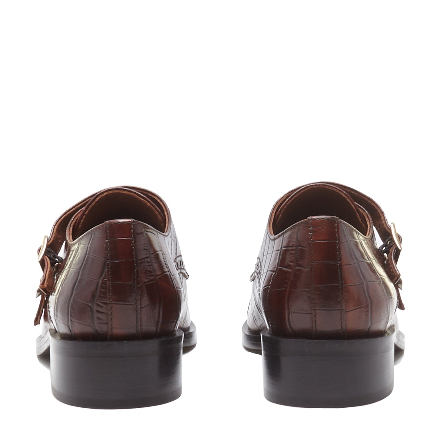 Vendôme Sophie croco brown calfskin leather double monk shoes -  - Isabel Bernard