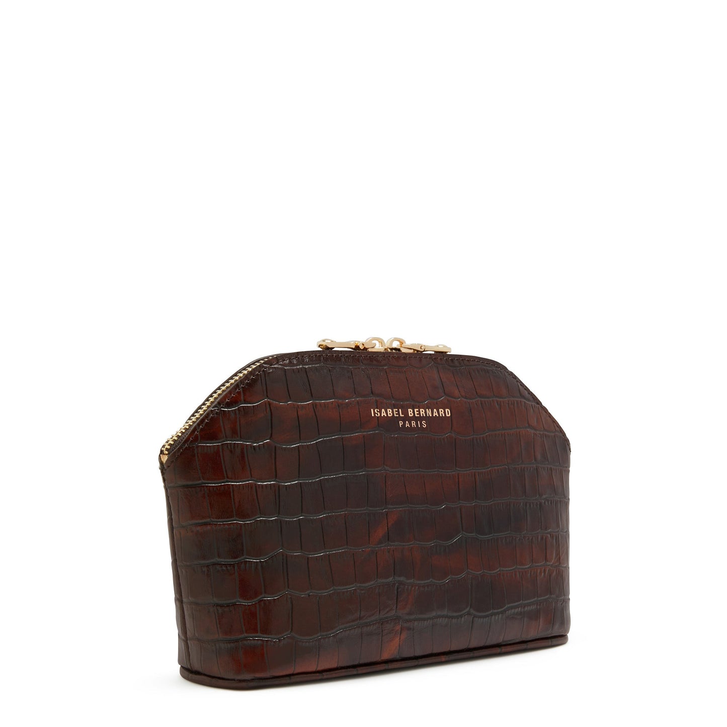 Honoré Brunelle croco brown calfskin leather toiletry bag -  - Isabel Bernard