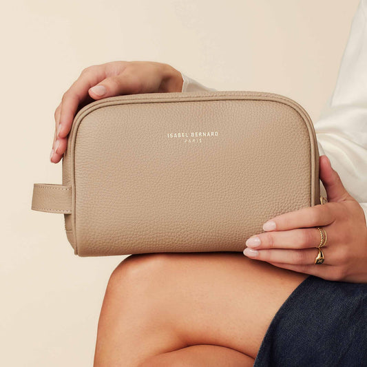 Honoré Blaize taupe calfskin leather toiletry bag -  - Isabel Bernard
