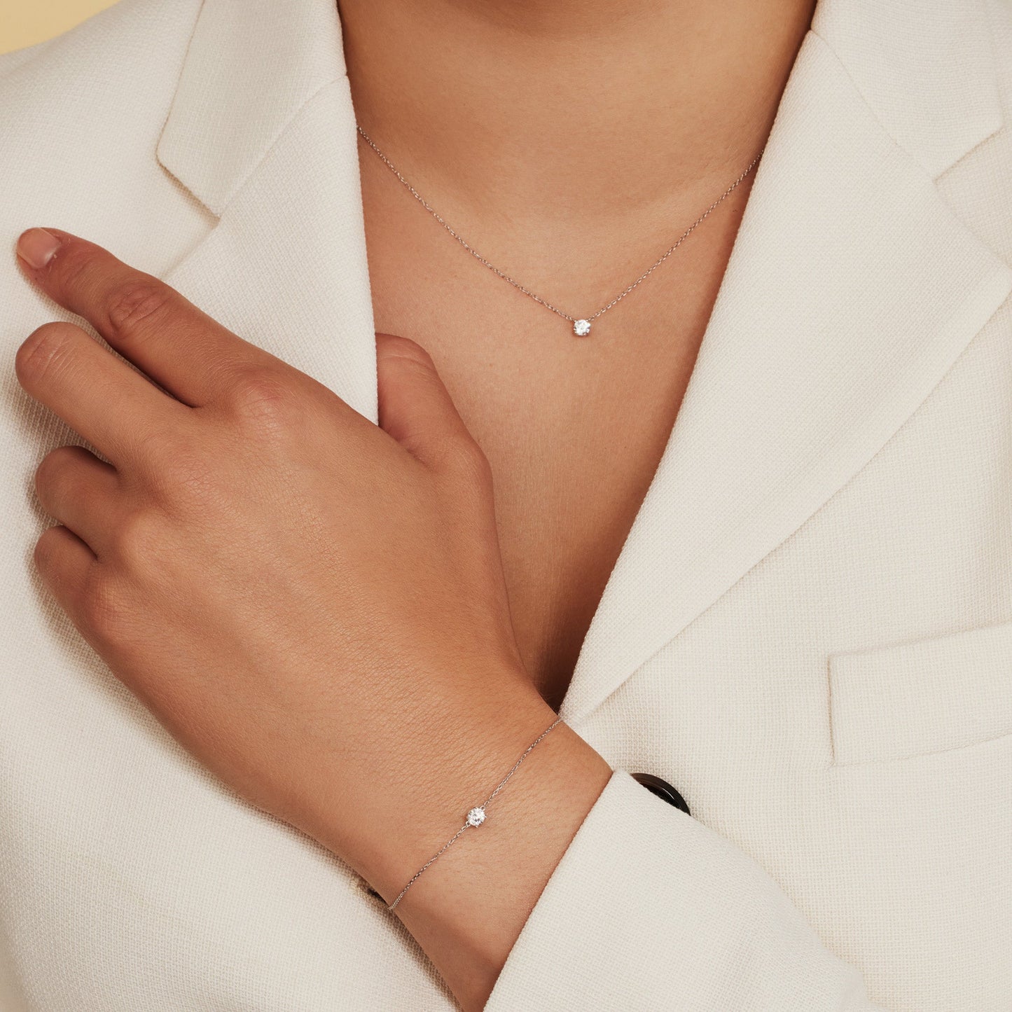 Cadeau d'Isabel 14 karat white gold necklace with bracelet with zirconia stone gift set - - Isabel Bernard