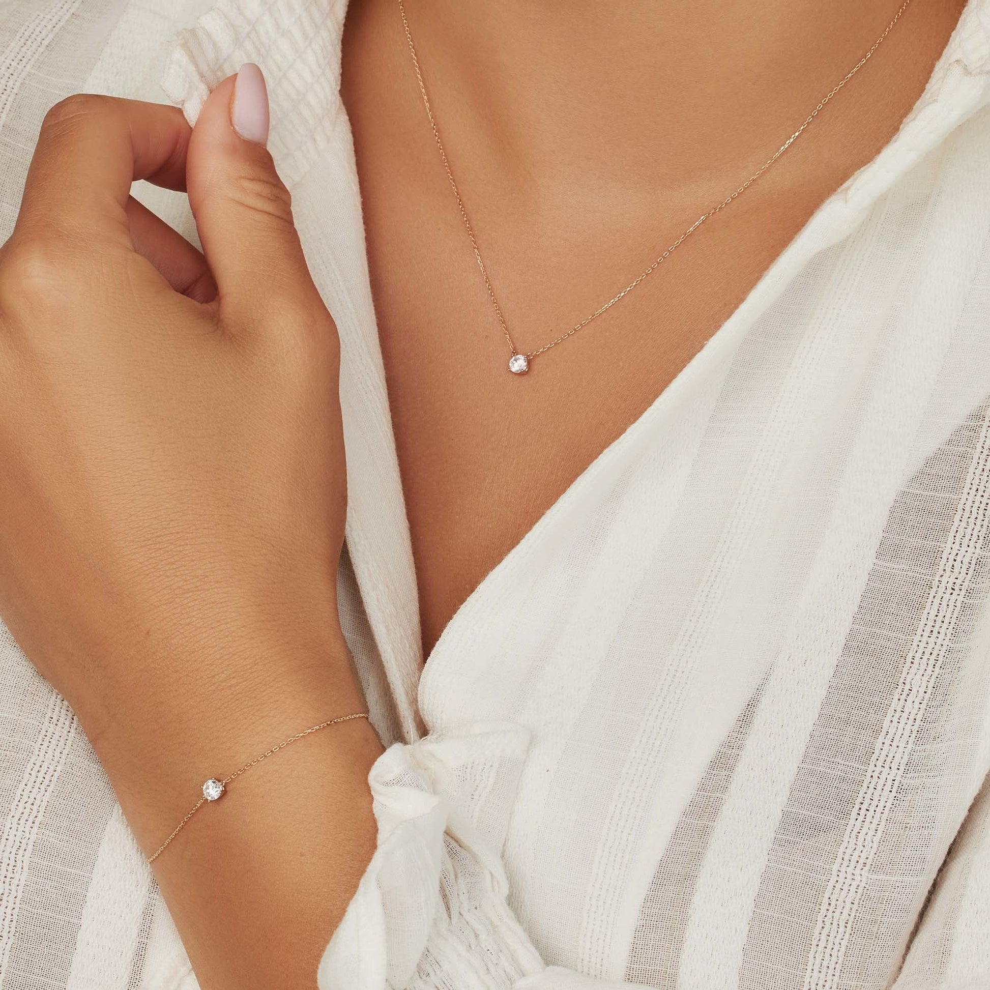 Cadeau d'Isabel 14 karat rose gold necklace and bracelet with zirconia stone gift set - - Isabel Bernard