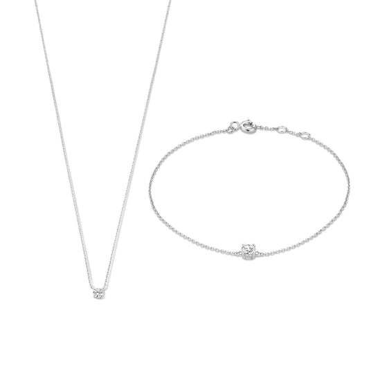 Cadeau d'Isabel 14 karat white gold necklace with bracelet with zirconia stone gift set - - Isabel Bernard