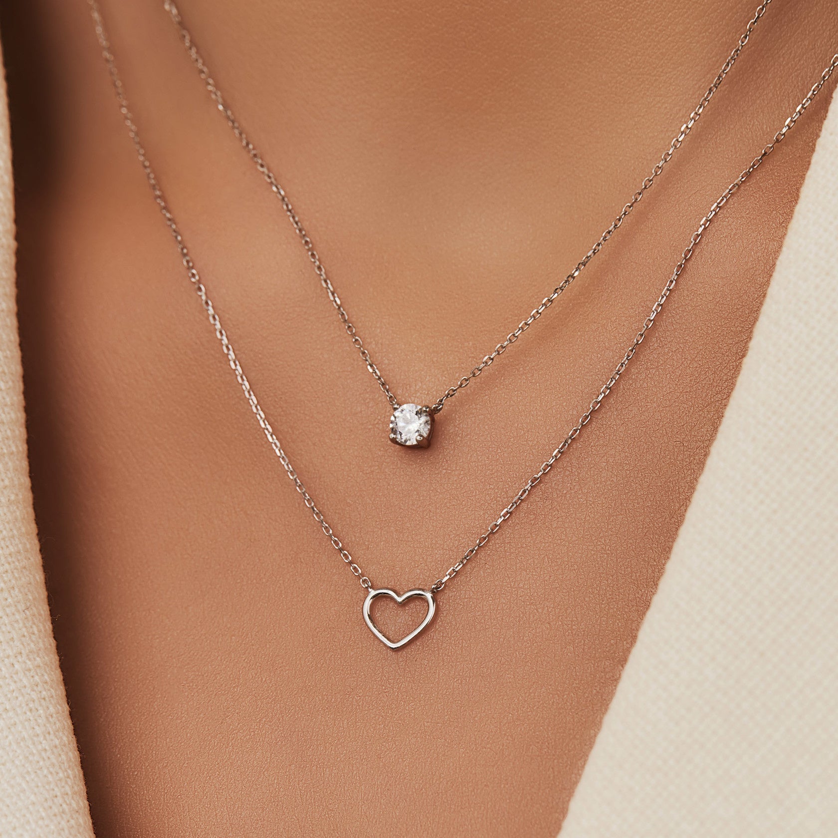 Cadeau d'Isabel 14 karat white gold necklace with bracelet gift set with heart - - Isabel Bernard