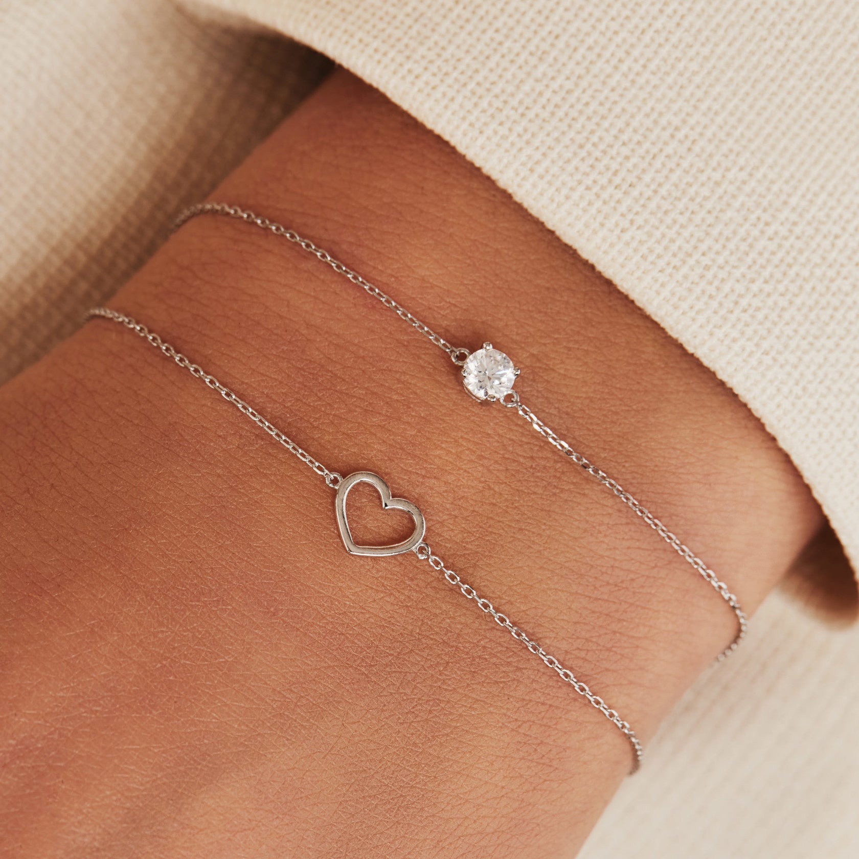 Cadeau d'Isabel 14 karat white gold necklace with bracelet gift set with heart - - Isabel Bernard