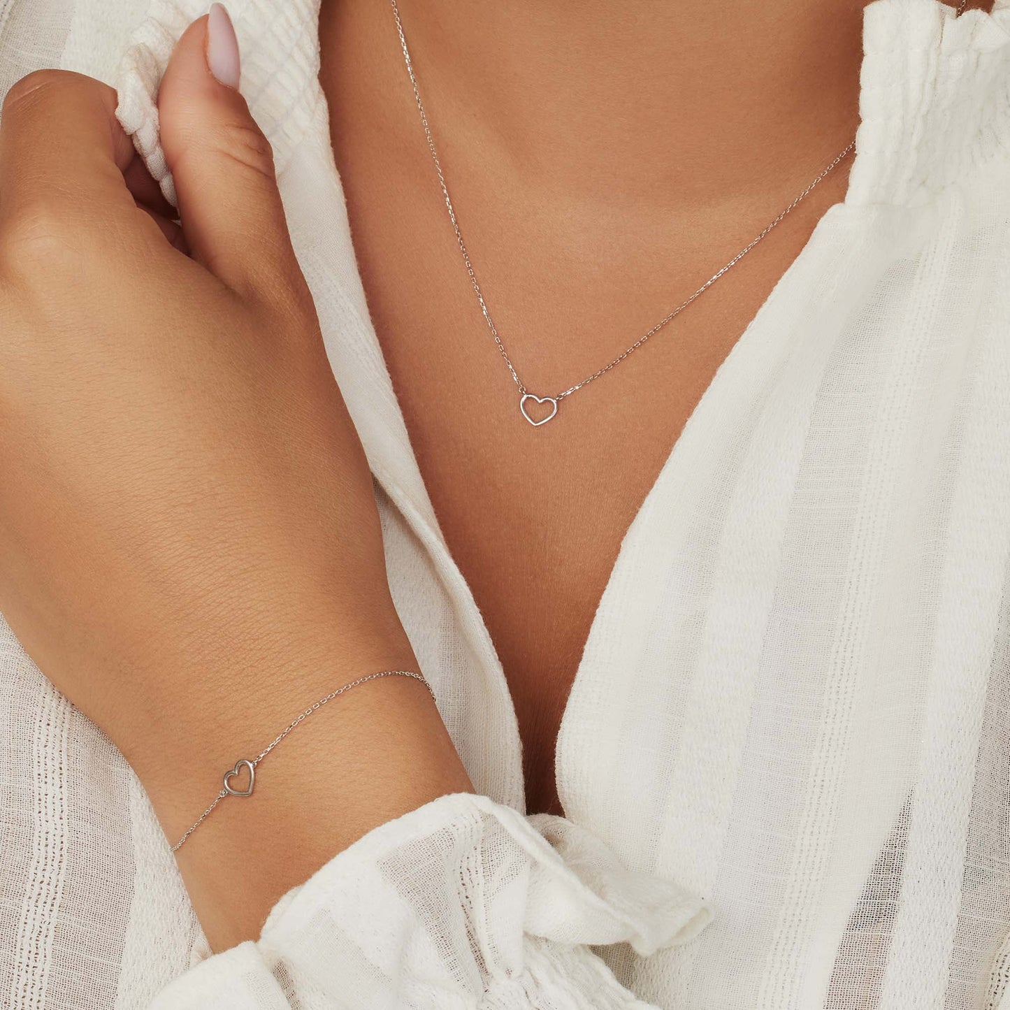 Cadeau d'Isabel 14 karat white gold necklace with bracelet gift set with heart - - Isabel Bernard