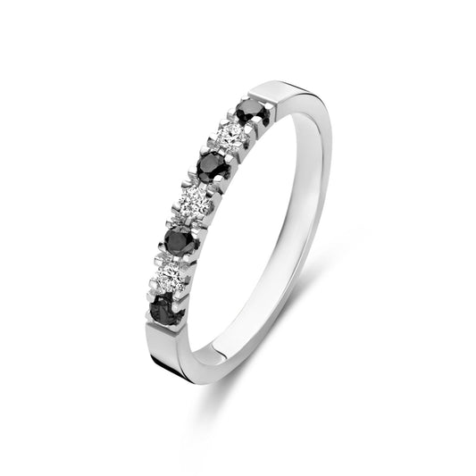 De la Paix Feline 14 karat white gold ring with black and white diamonds 0.27 carat -  - Isabel Bernard