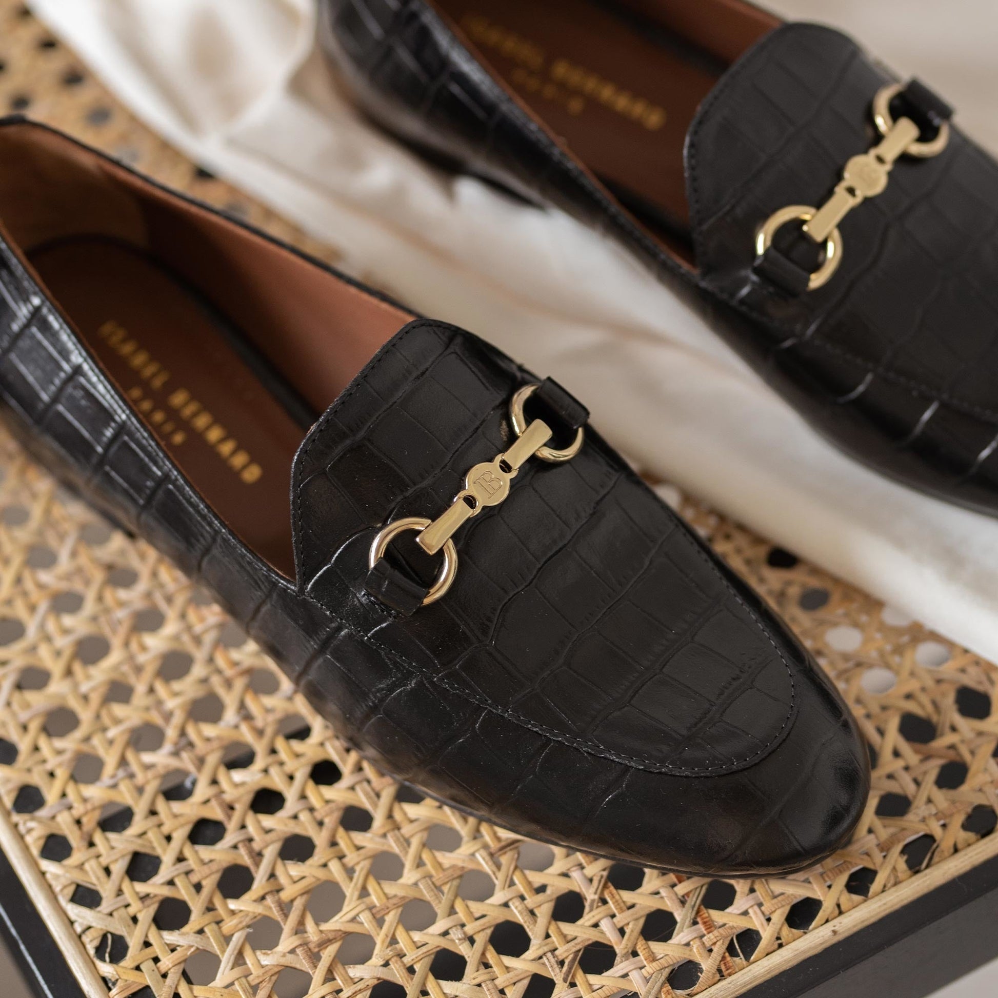 Vendôme Fleur croco black calfskin leather loafers -  - Isabel Bernard